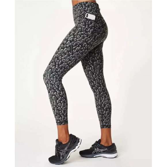 NEW Size XXS Sweaty Betty Power 7/8 Workout Leggings Black Tonal Leopard Print - Picture 1 of 11